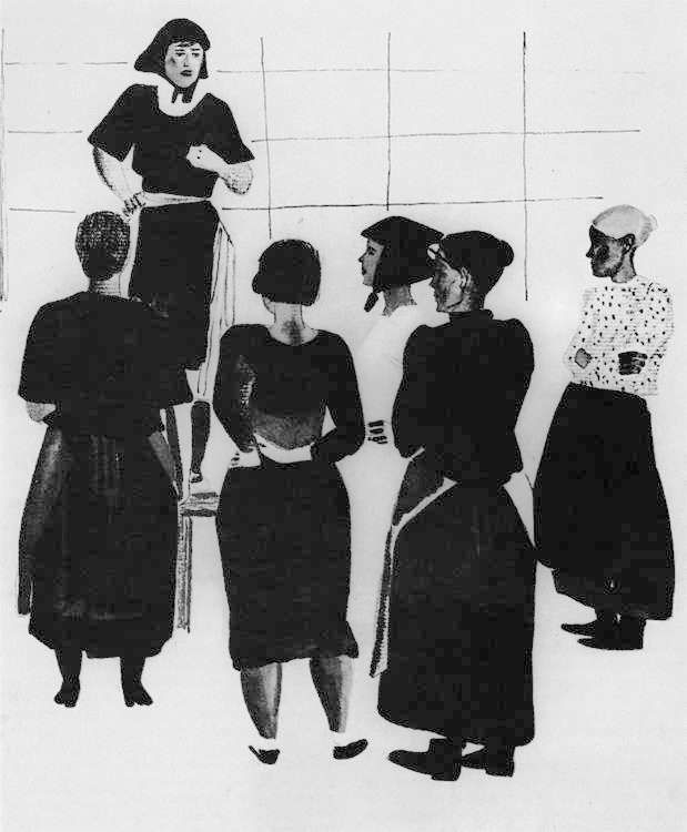 А.Дейнека. Женское собрание (1925). На собраниях комсомольцев формировались новые взгляды и ценности.
